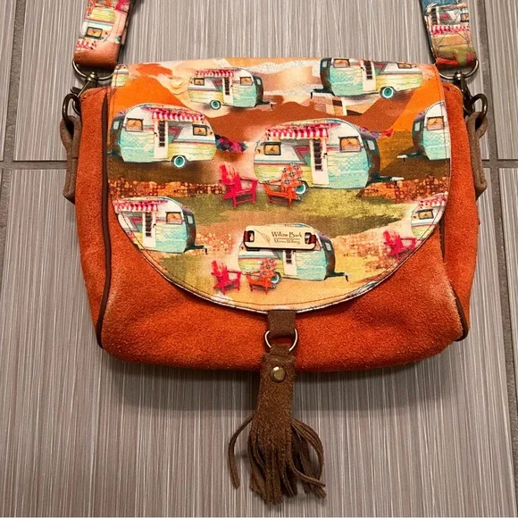 Handmade cloth leather vintage camper crossbody indigenous bag Marisa Wilfong - Picture 1 of 10